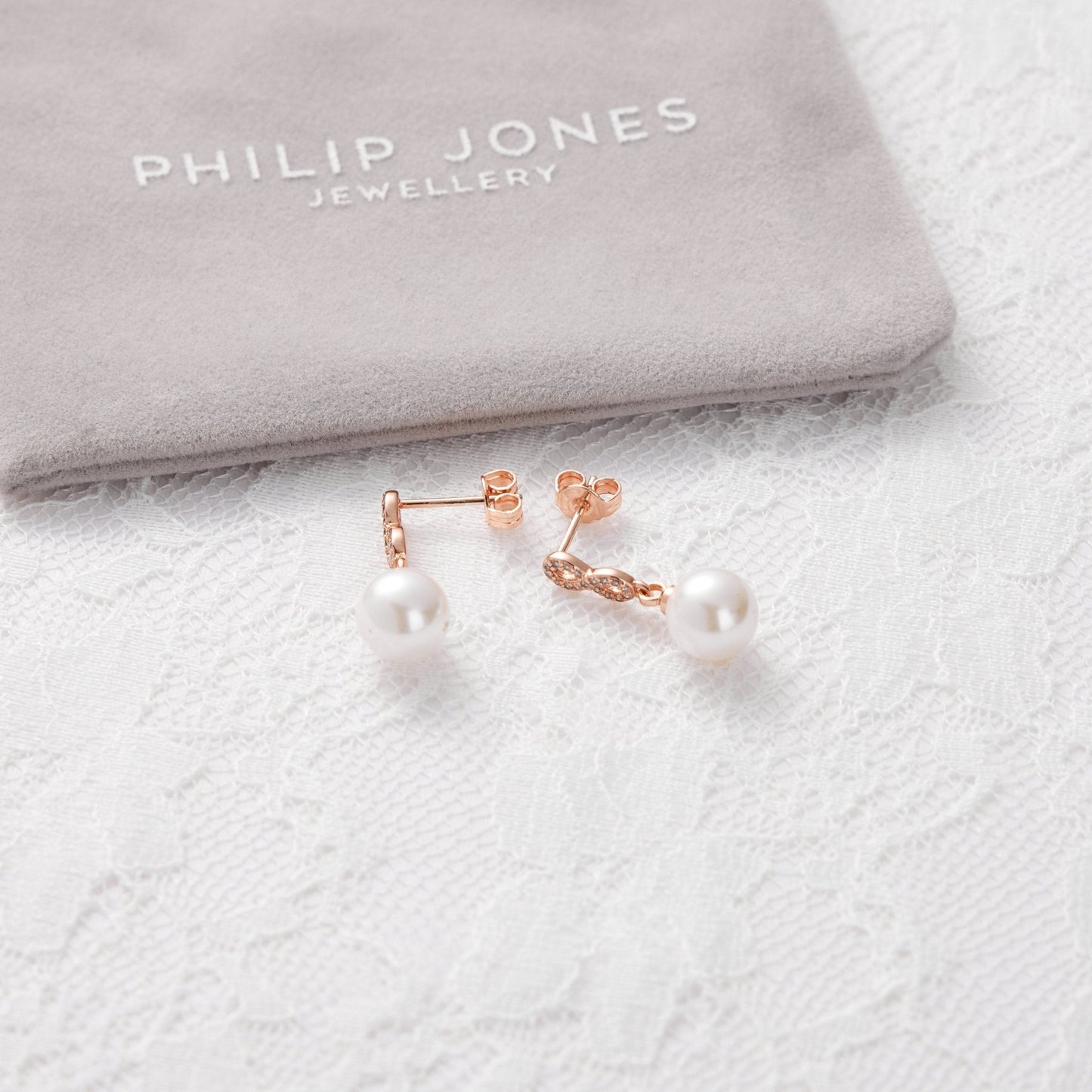 Rose Gold Plated I Couldn't Say I Do Without You Infinity Pearl Drop Bridal Earrings with Zircondia® Crystals