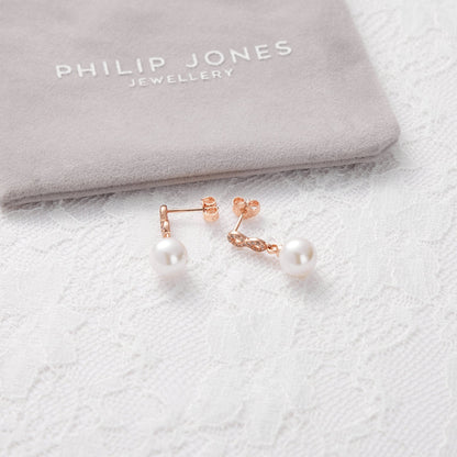 Rose Gold Plated I Couldn't Say I Do Without You Infinity Pearl Drop Bridal Earrings with Zircondia® Crystals