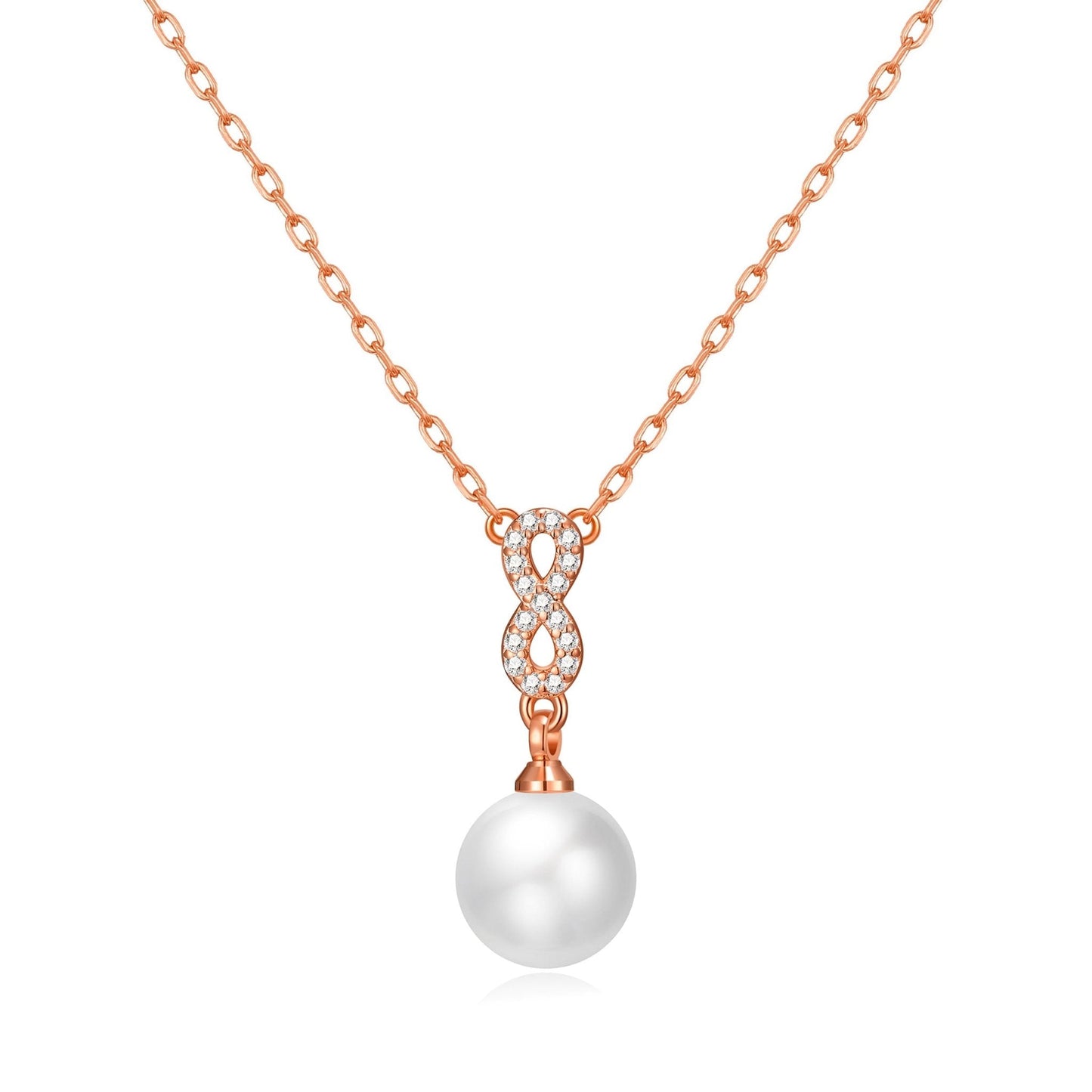 Rose Gold Plated I Couldn't Say I Do Without You Infinity Pearl Bridal Drop Necklace with Zircondia® Crystals