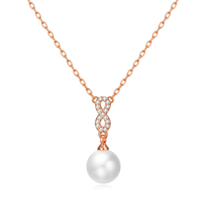 Rose Gold Plated I Couldn't Say I Do Without You Infinity Pearl Bridal Drop Necklace with Zircondia® Crystals