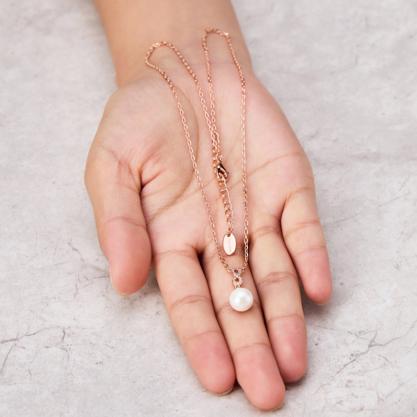 Rose Gold Plated I Couldn't Say I Do Without You Infinity Pearl Bridal Drop Necklace with Zircondia® Crystals