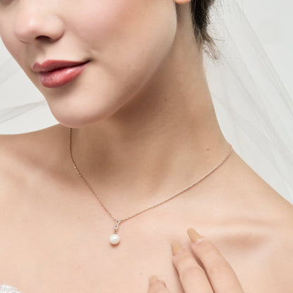 Rose Gold Plated I Couldn't Say I Do Without You Infinity Pearl Bridal Drop Necklace with Zircondia® Crystals