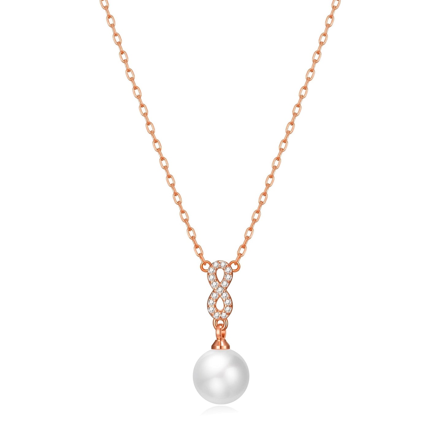 Rose Gold Plated Infinity Pearl Drop Necklace Created with Zircondia® Crystals
