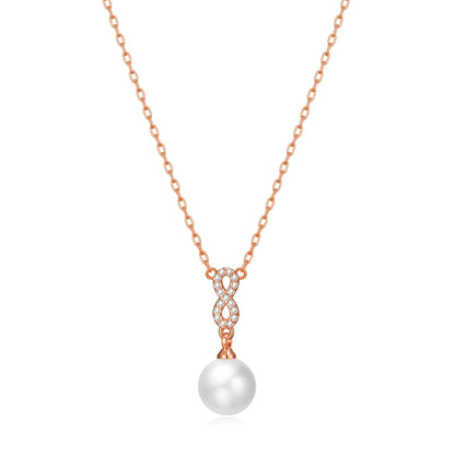 Rose Gold Plated Infinity Pearl Drop Necklace Created with Zircondia® Crystals