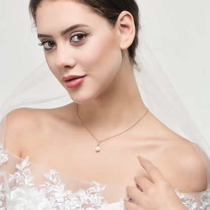 Rose Gold Plated I Couldn't Say I Do Without You Infinity Pearl Bridal Drop Necklace with Zircondia® Crystals