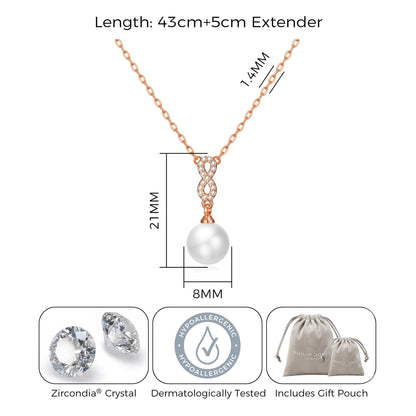Rose Gold Plated Infinity Pearl Drop Necklace Created with Zircondia® Crystals