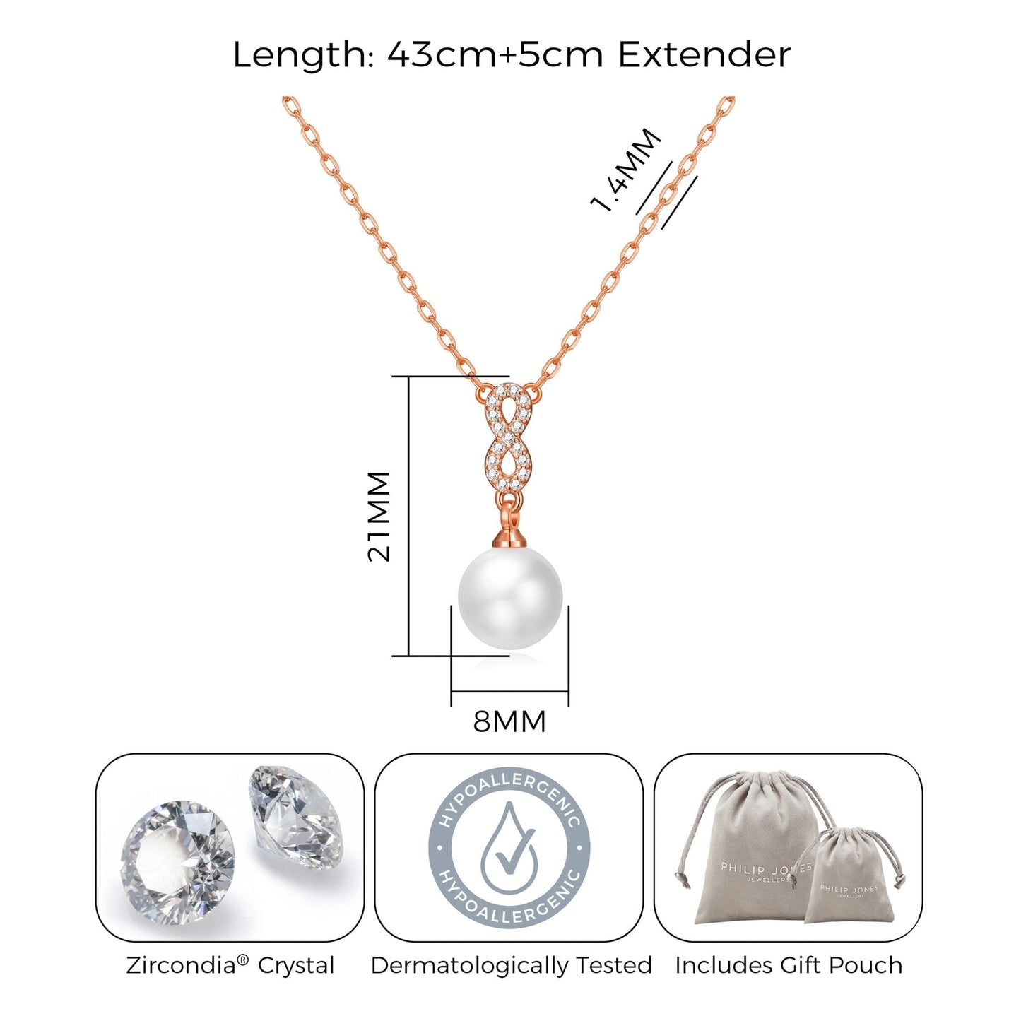 Rose Gold Plated I Couldn't Say I Do Without You Infinity Pearl Bridal Drop Necklace with Zircondia® Crystals