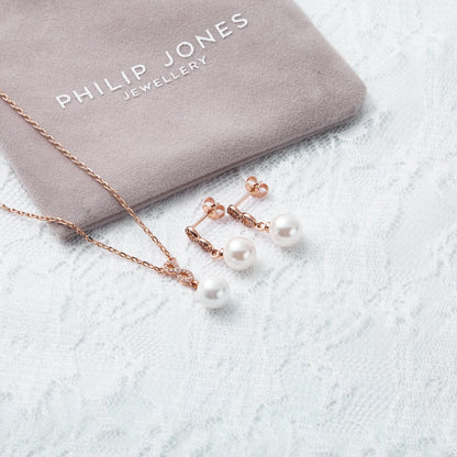 Rose Gold Plated I Couldn't Say I Do Without You Infinity Pearl Drop Bridal Set with Zircondia® Crystals