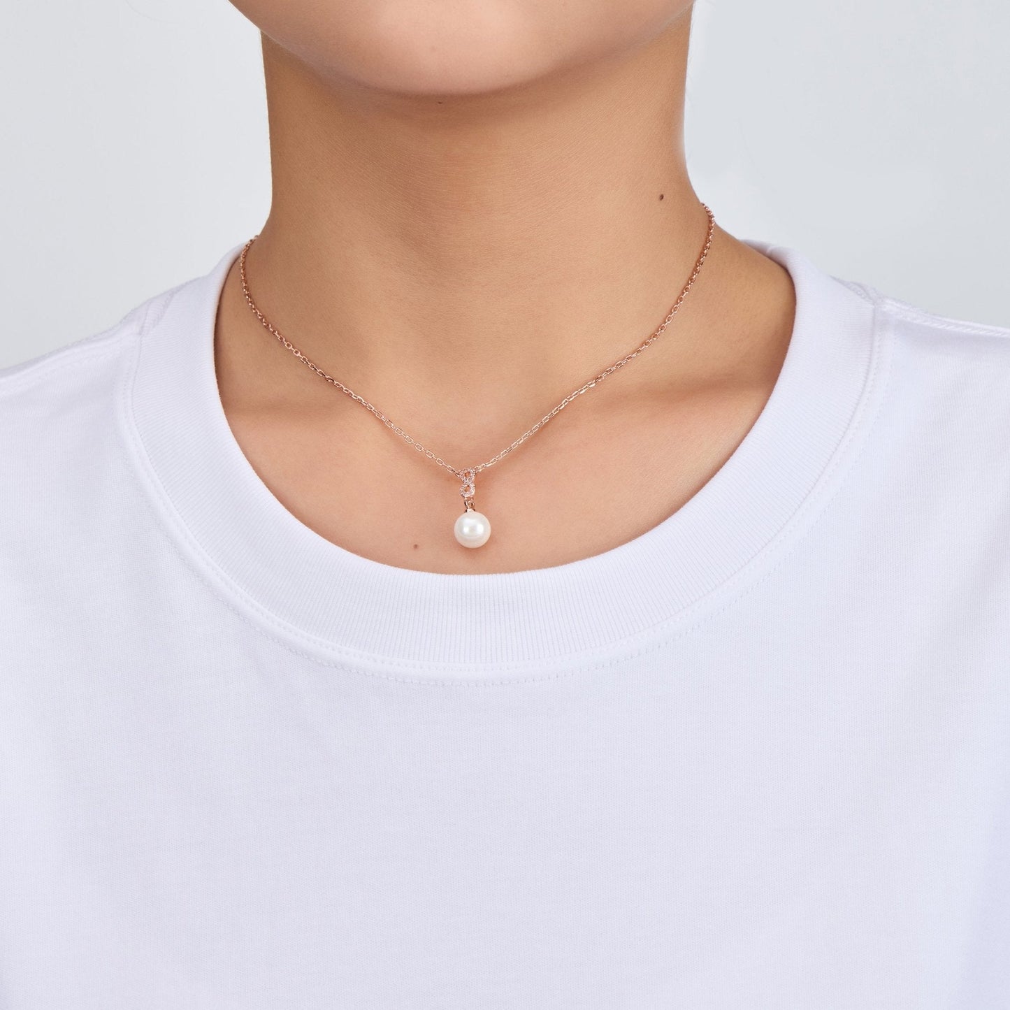 Rose Gold Plated Infinity Pearl Drop Set Created with Zircondia® Crystals