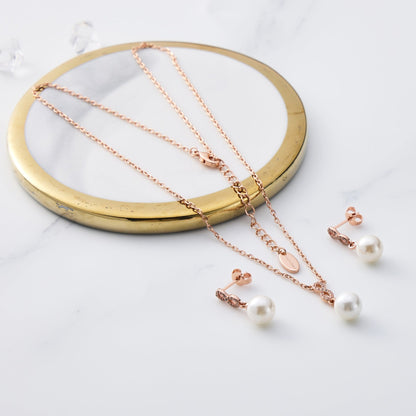 Rose Gold Plated Infinity Pearl Drop Set Created with Zircondia® Crystals