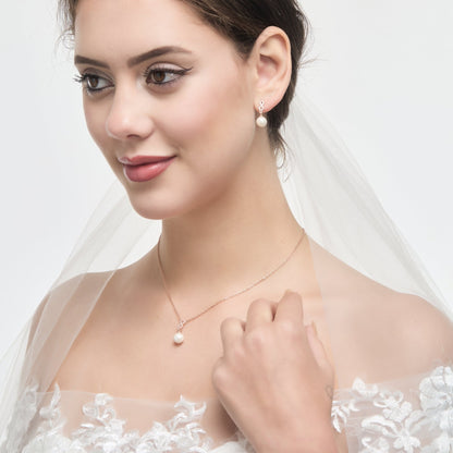 Rose Gold Plated I Couldn't Say I Do Without You Infinity Pearl Drop Bridal Set with Zircondia® Crystals