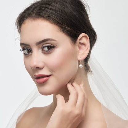 Rose Gold Plated I Couldn't Say I Do Without You Pearl Drop Bridal Earrings Created with Zircondia® Crystals