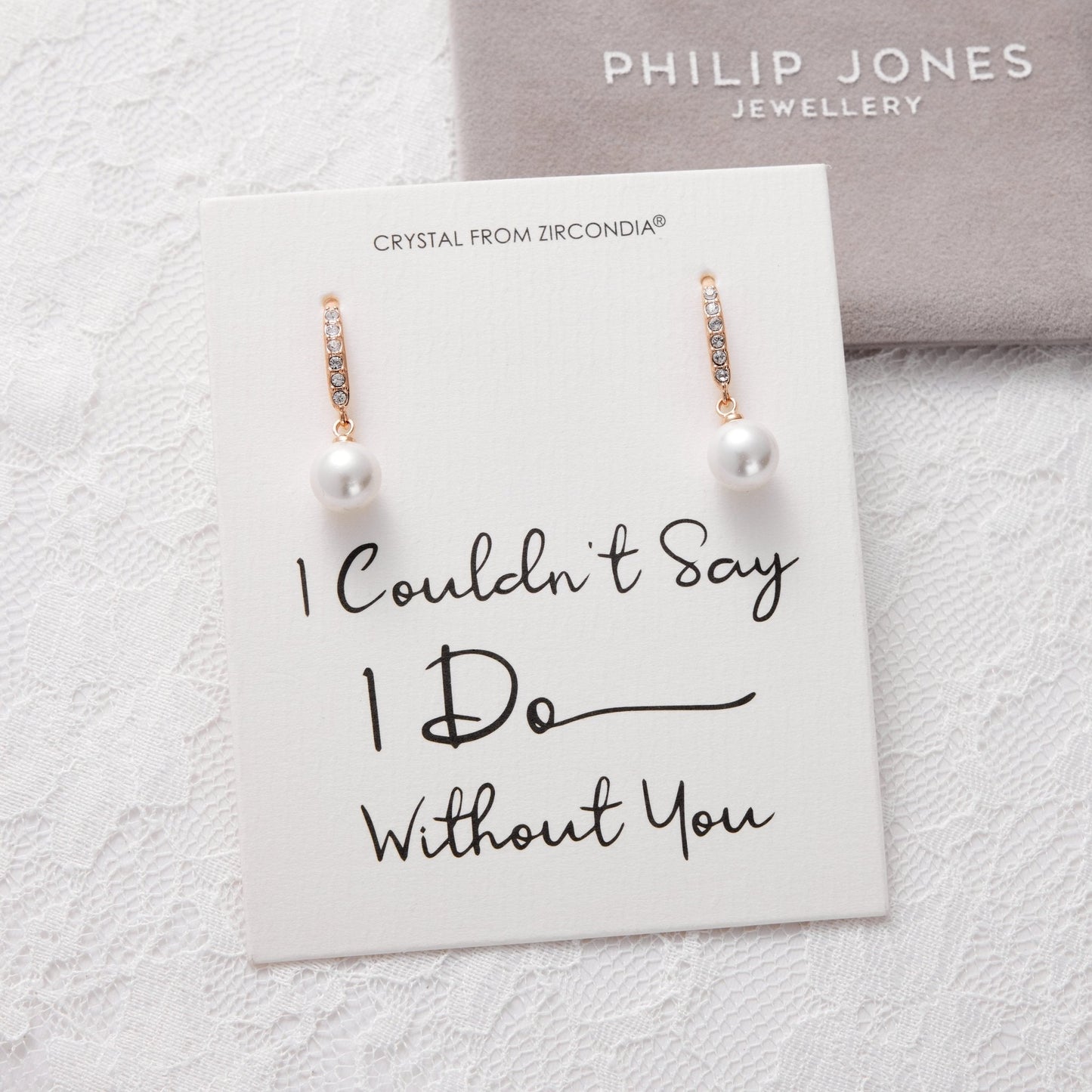 Rose Gold Plated I Couldn't Say I Do Without You Pearl Drop Bridal Earrings Created with Zircondia® Crystals