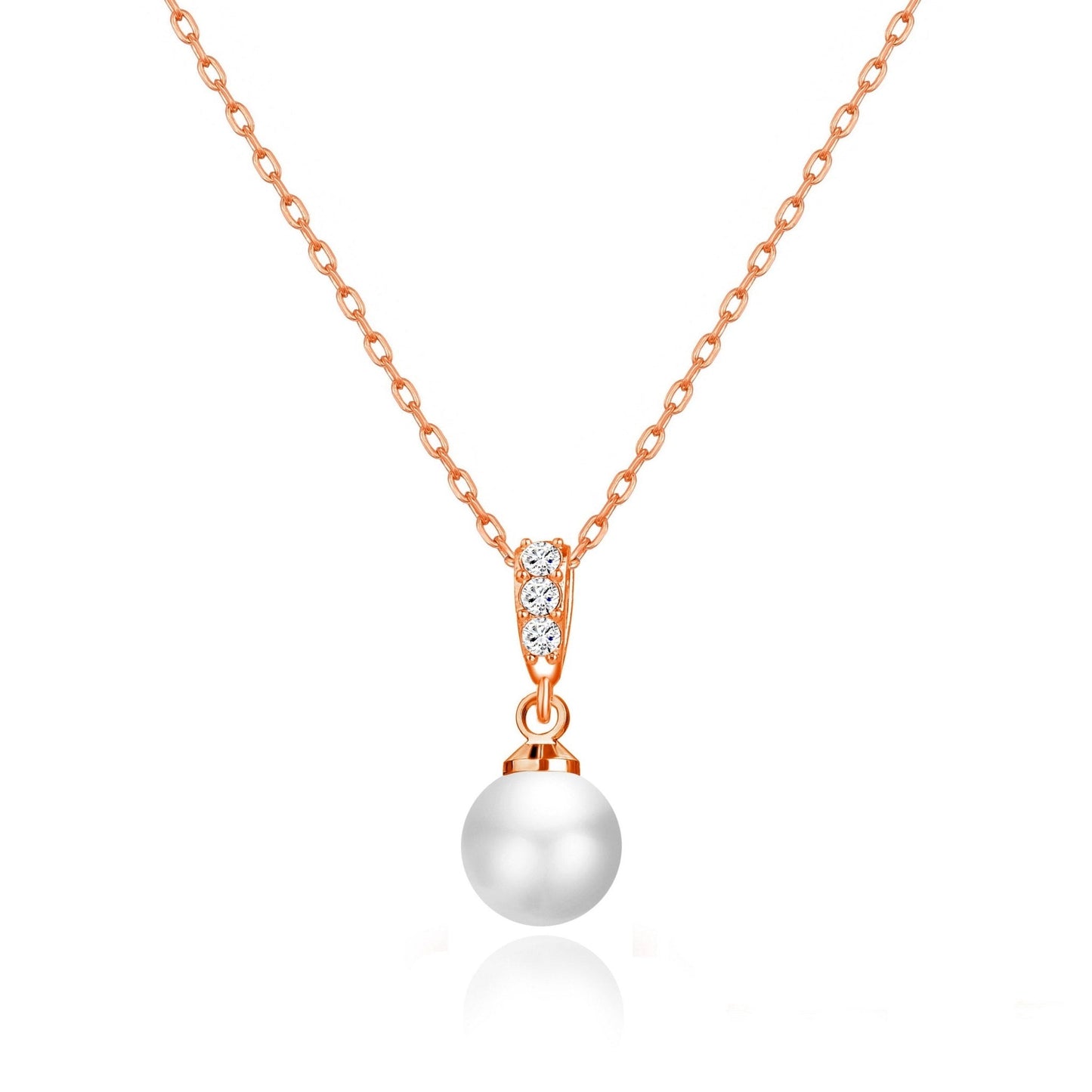 Rose Gold Plated Pearl Drop Necklace Created with Zircondia® Crystals
