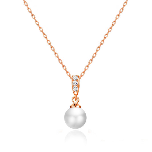 Rose Gold Plated Pearl Drop Necklace Created with Zircondia® Crystals