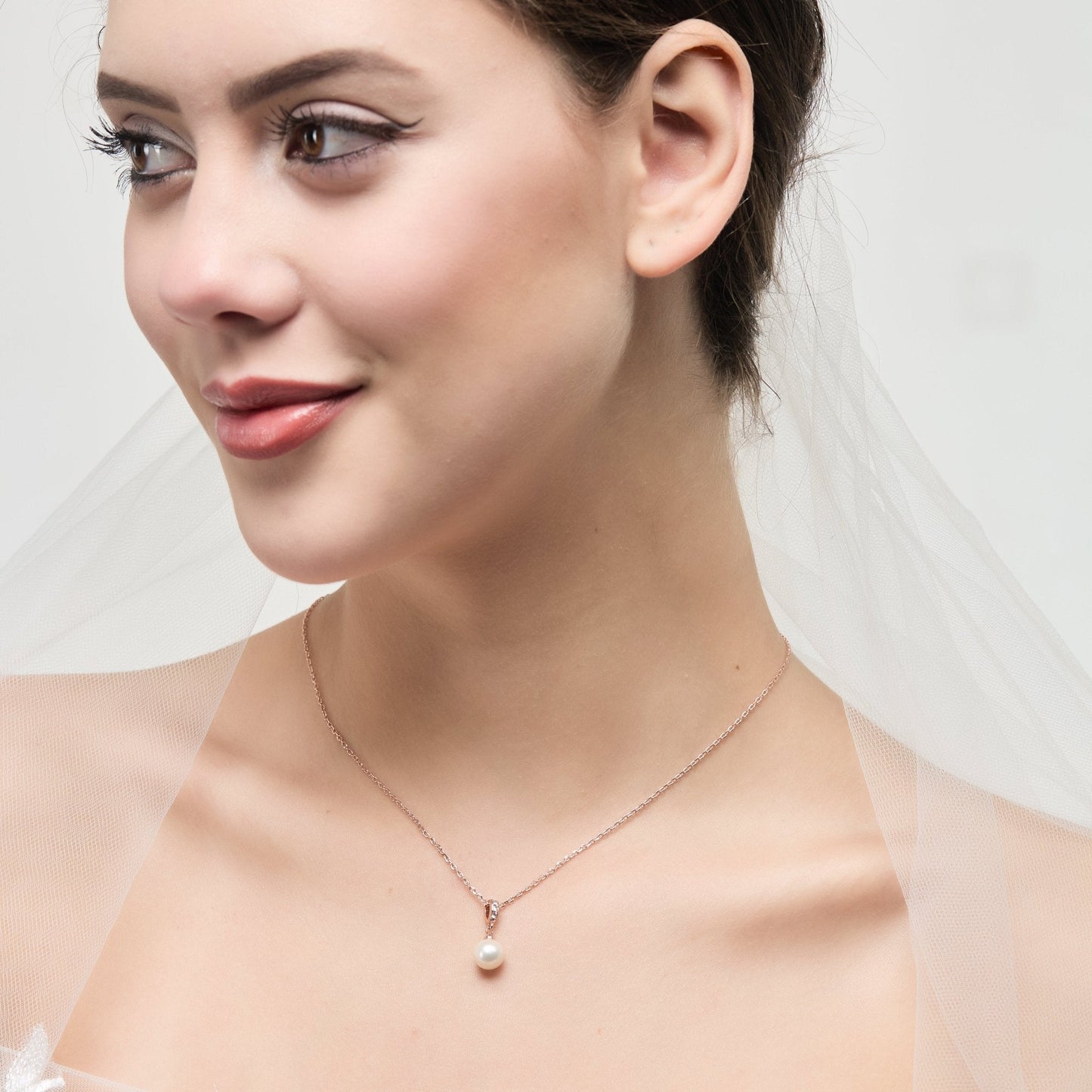 Rose Gold Plated I Couldn't Say I Do Without You Pearl Drop Bridal Necklace Created with Zircondia® Crystals