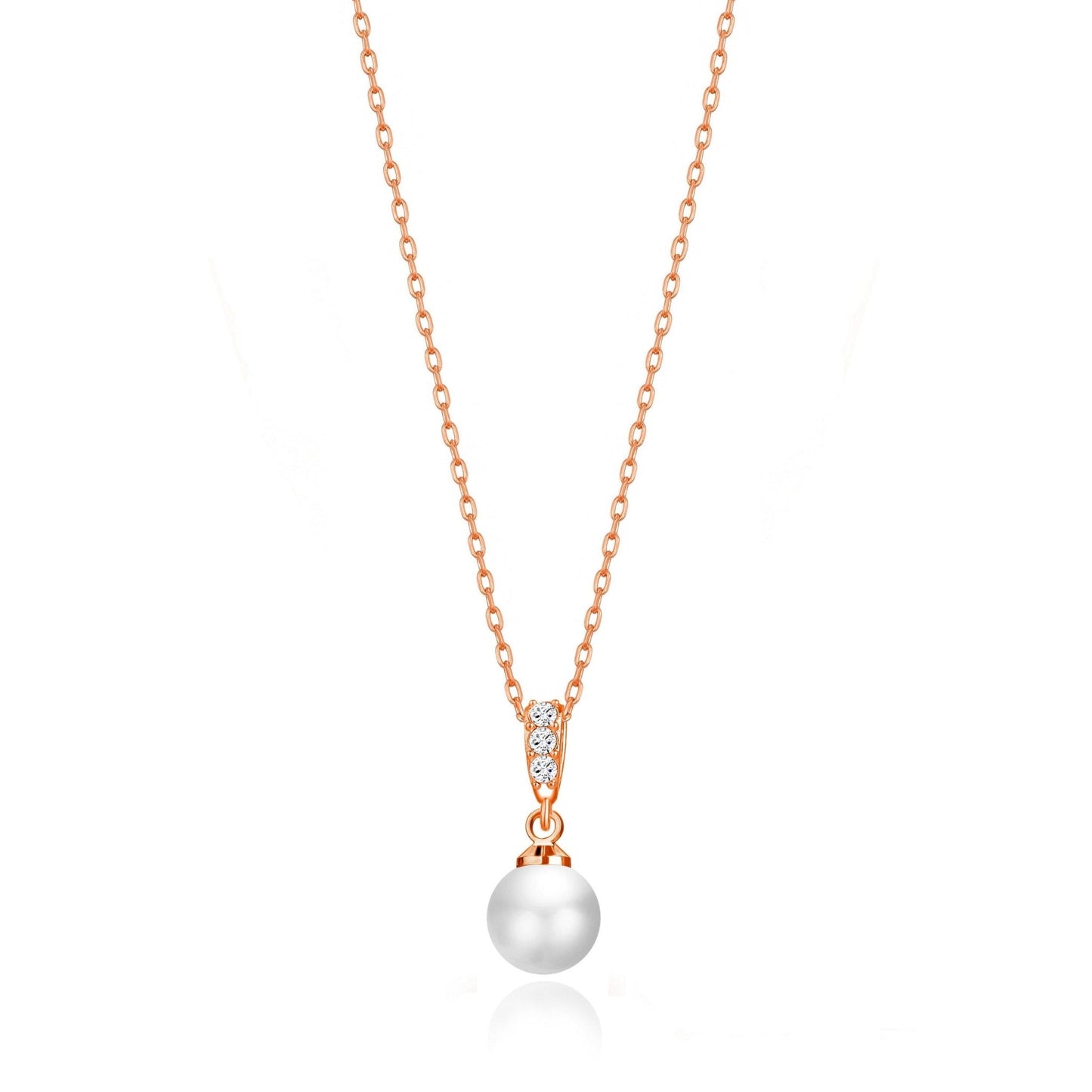 Rose Gold Plated Pearl Drop Necklace Created with Zircondia® Crystals