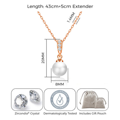 Rose Gold Plated Pearl Drop Necklace Created with Zircondia® Crystals