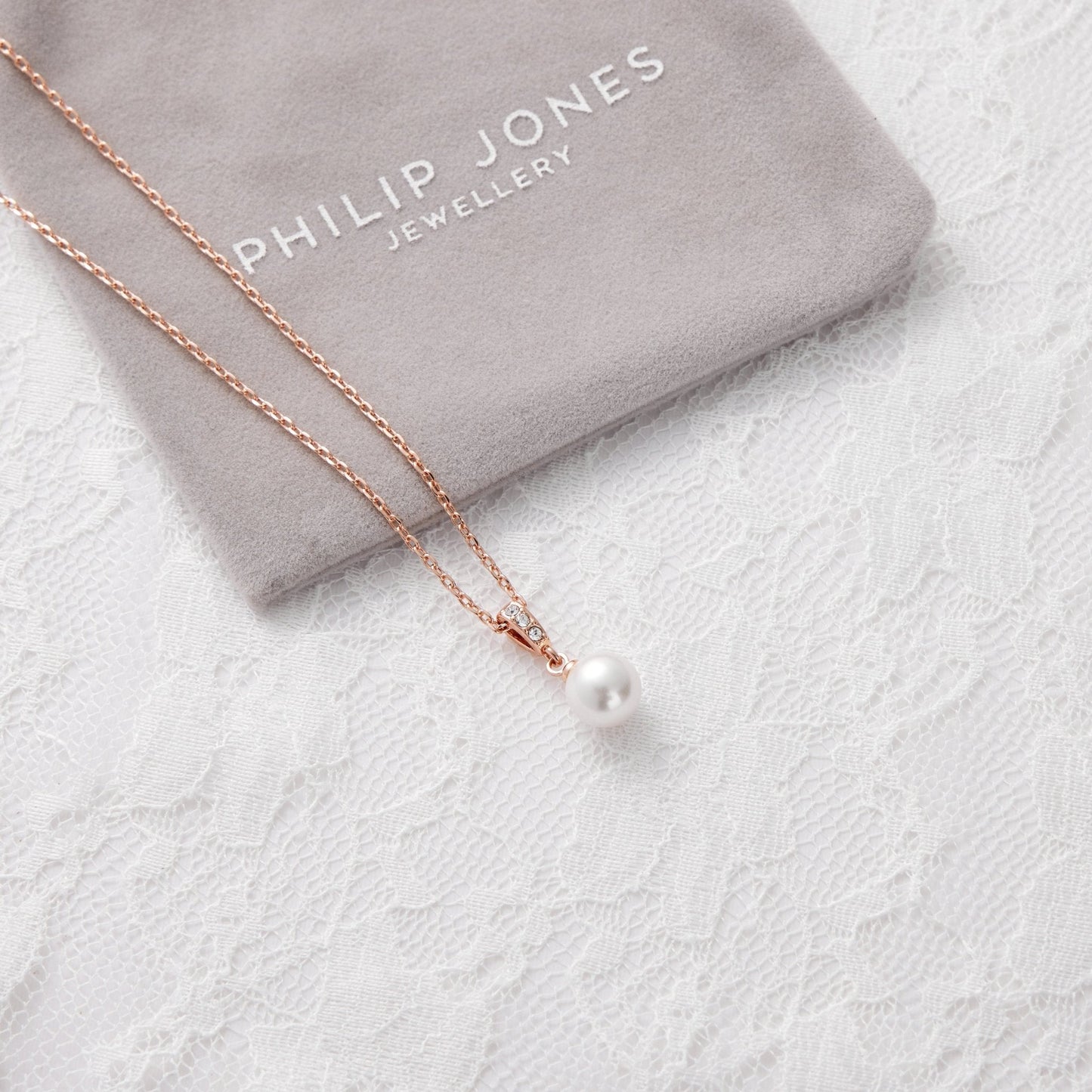 Rose Gold Plated I Couldn't Say I Do Without You Pearl Drop Bridal Necklace Created with Zircondia® Crystals