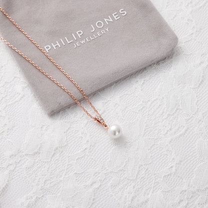 Rose Gold Plated I Couldn't Say I Do Without You Pearl Drop Bridal Necklace Created with Zircondia® Crystals