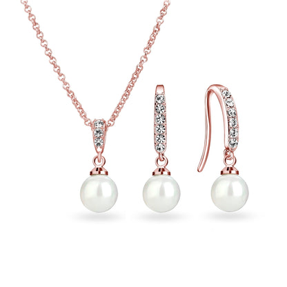 Rose Gold Plated I Couldn't Say I Do Without You Pearl Drop Bridal Set Created with Zircondia® Crystals