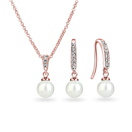Rose Gold Plated I Couldn't Say I Do Without You Pearl Drop Bridal Set Created with Zircondia® Crystals