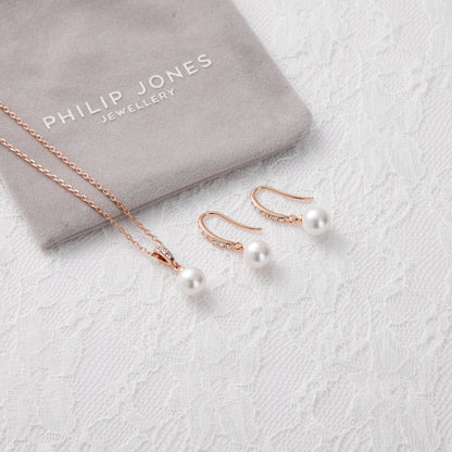 Rose Gold Plated I Couldn't Say I Do Without You Pearl Drop Bridal Set Created with Zircondia® Crystals