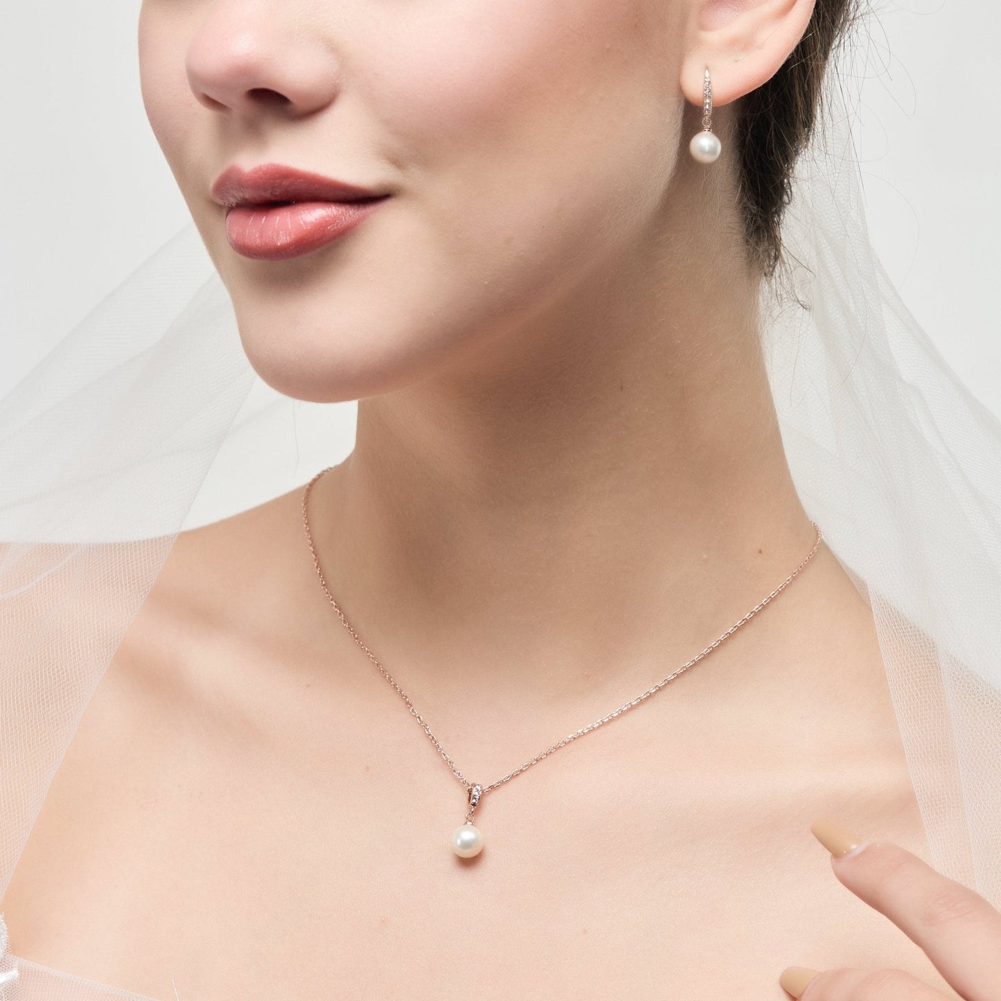 Rose Gold Plated I Couldn't Say I Do Without You Pearl Drop Bridal Set Created with Zircondia® Crystals