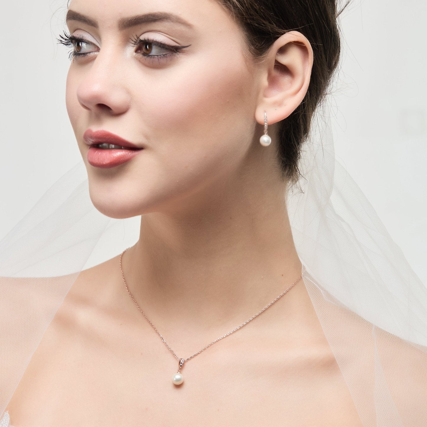 Rose Gold Plated I Couldn't Say I Do Without You Pearl Drop Bridal Set Created with Zircondia® Crystals