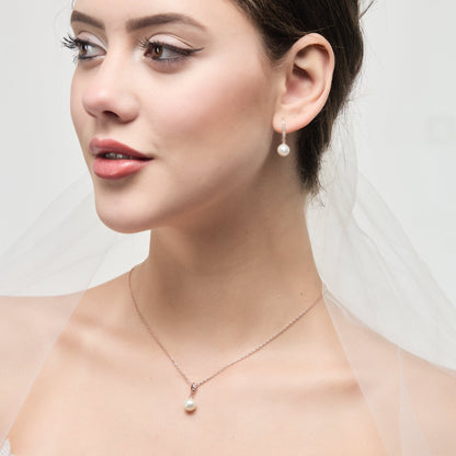 Rose Gold Plated I Couldn't Say I Do Without You Pearl Drop Bridal Set Created with Zircondia® Crystals