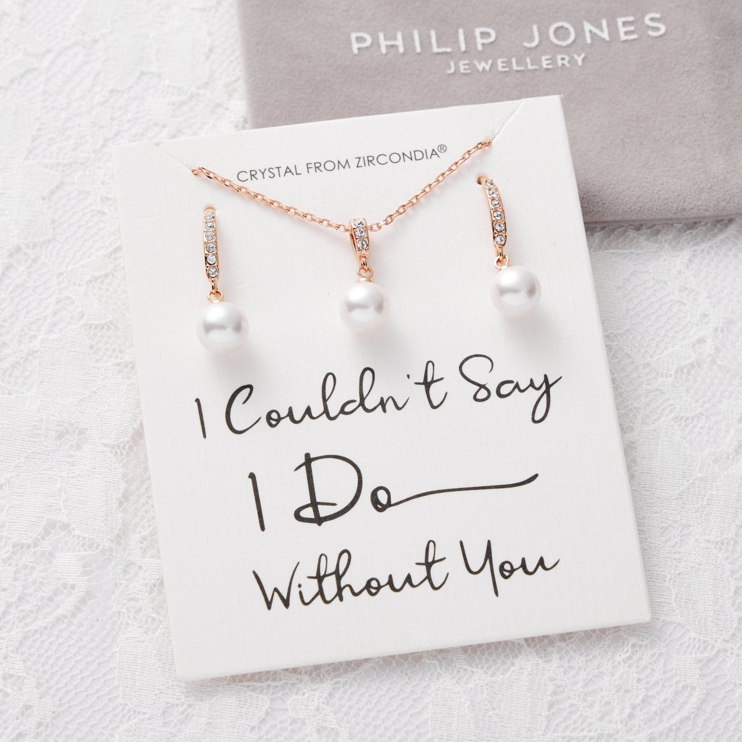 Rose Gold Plated I Couldn't Say I Do Without You Pearl Drop Bridal Set Created with Zircondia® Crystals