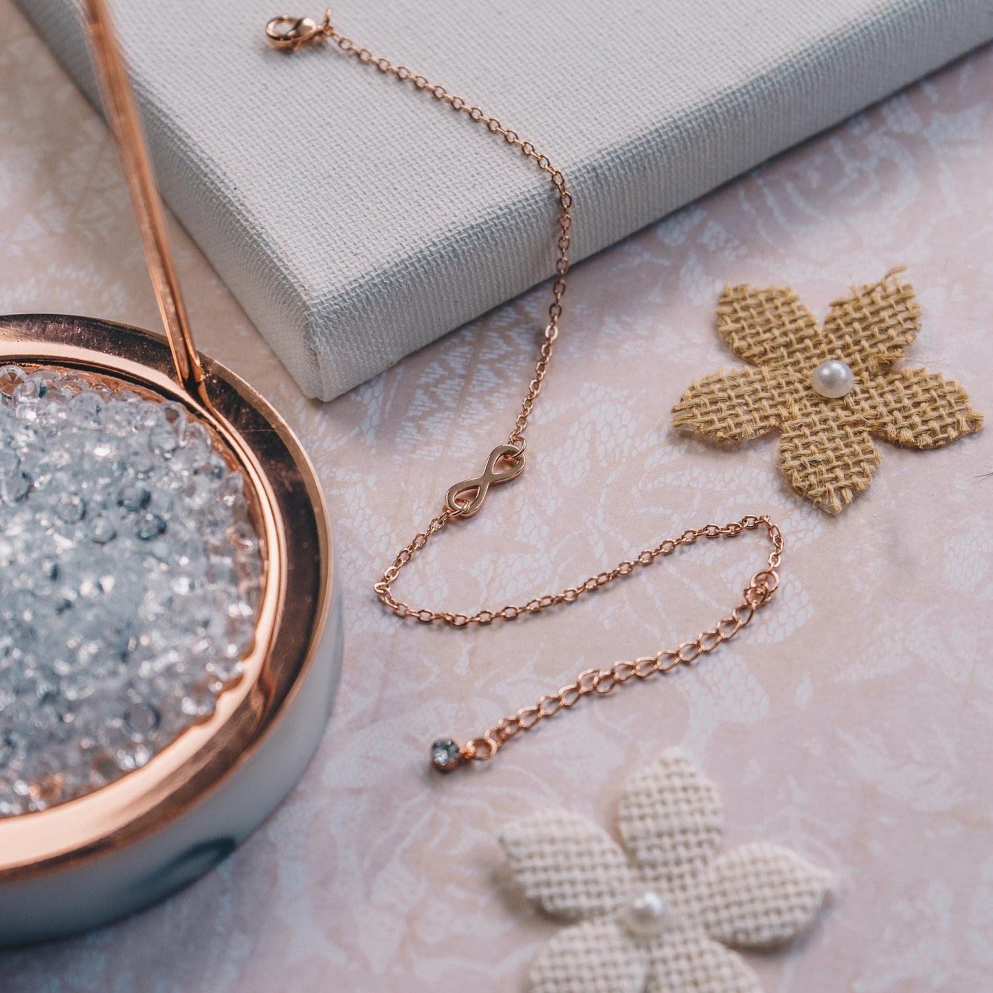 Rose Gold Plated Infinity Anklet Created with Zircondia® Crystals