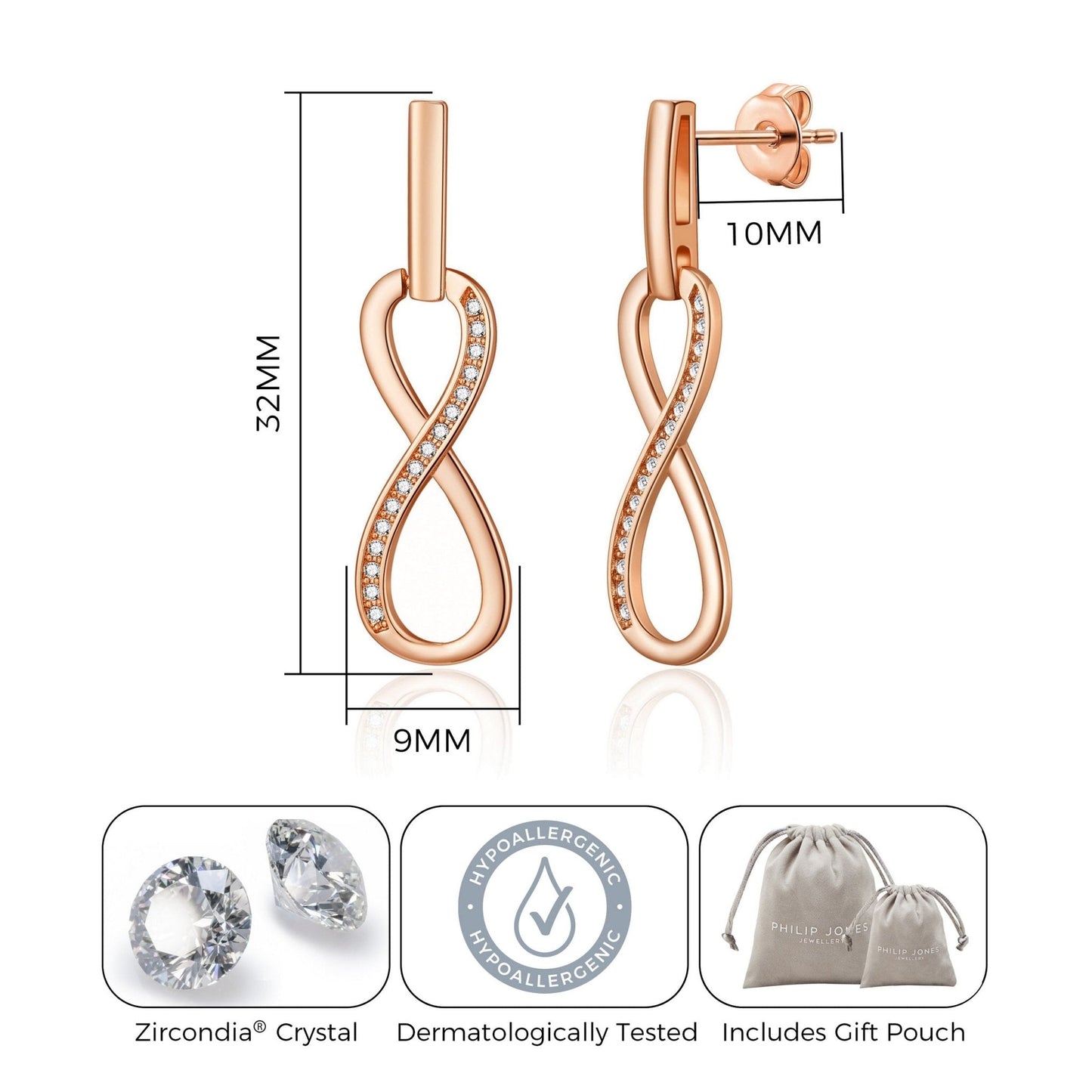 Rose Gold Plated Infinity Drop Earrings Created with Zircondia® Crystals