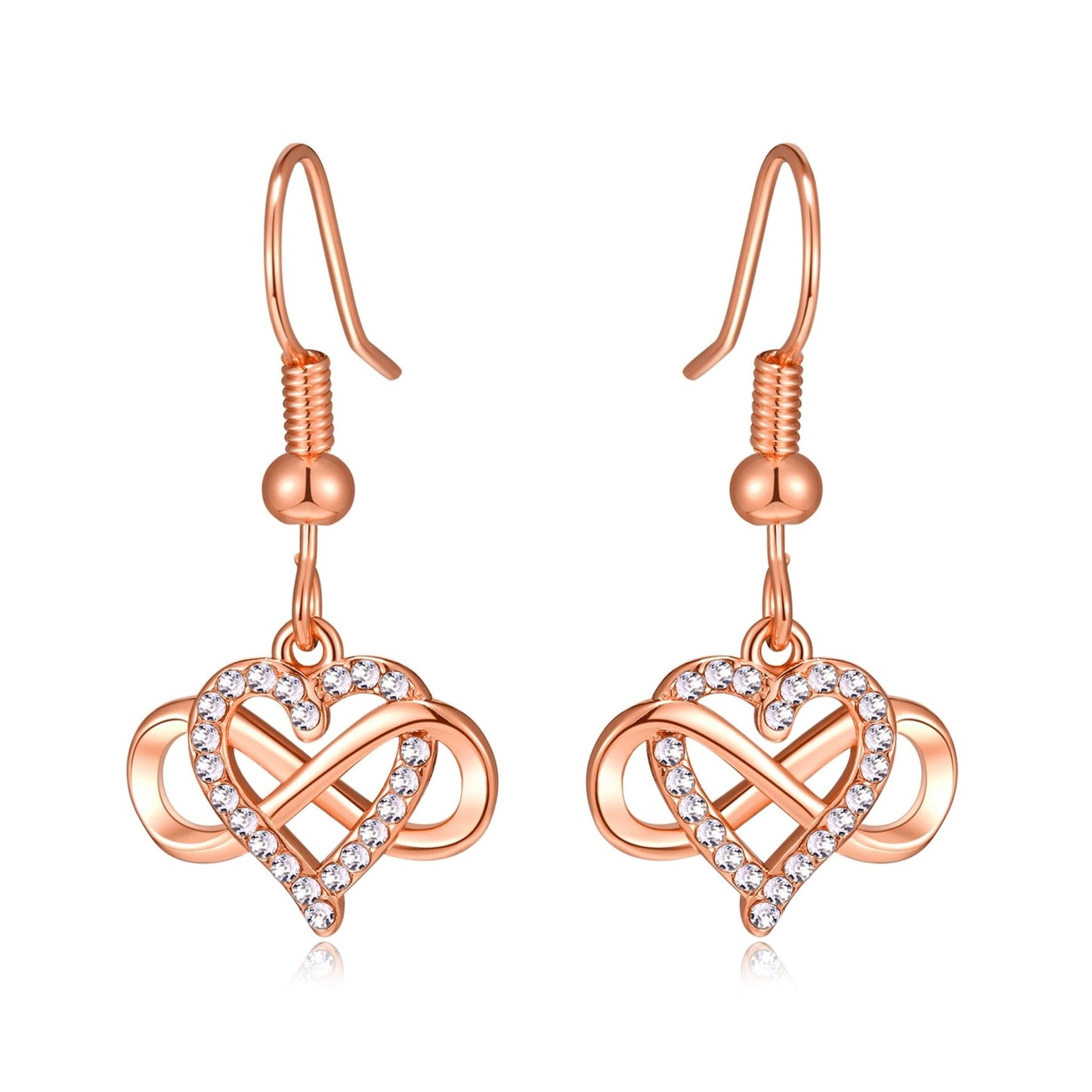 Rose Gold Plated Infinity Heart Drop Earrings Created with Zircondia® Crystals