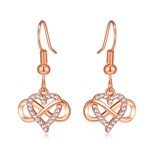 Rose Gold Plated Infinity Heart Drop Earrings Created with Zircondia® Crystals