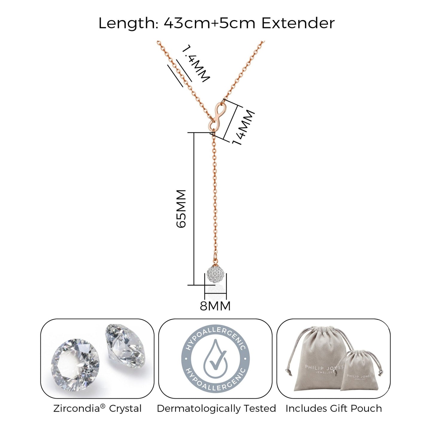 Rose Gold Plated Infinity Lariat Necklace Created with Zircondia® Crystals