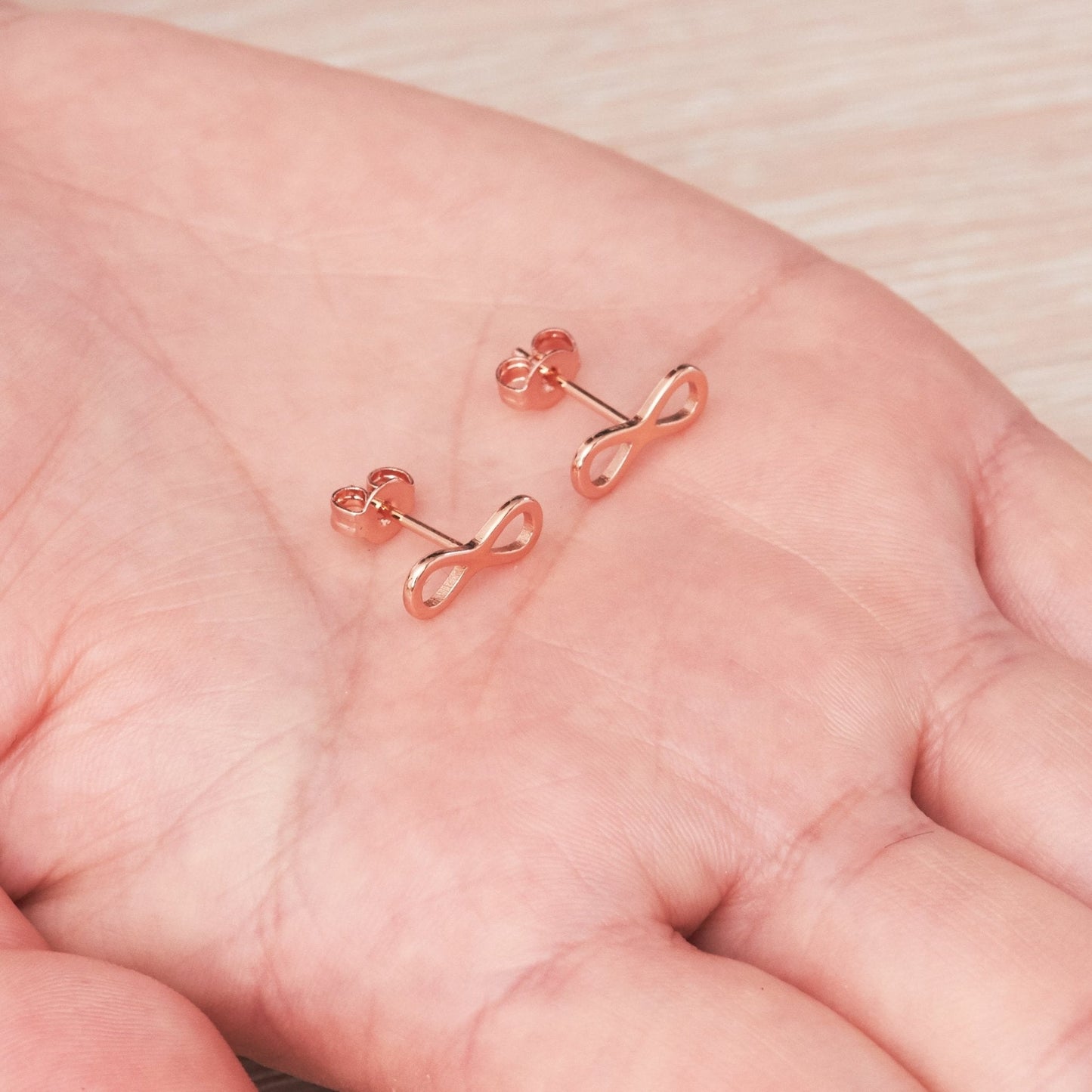 Rose Gold Plated Infinity Stud Earrings