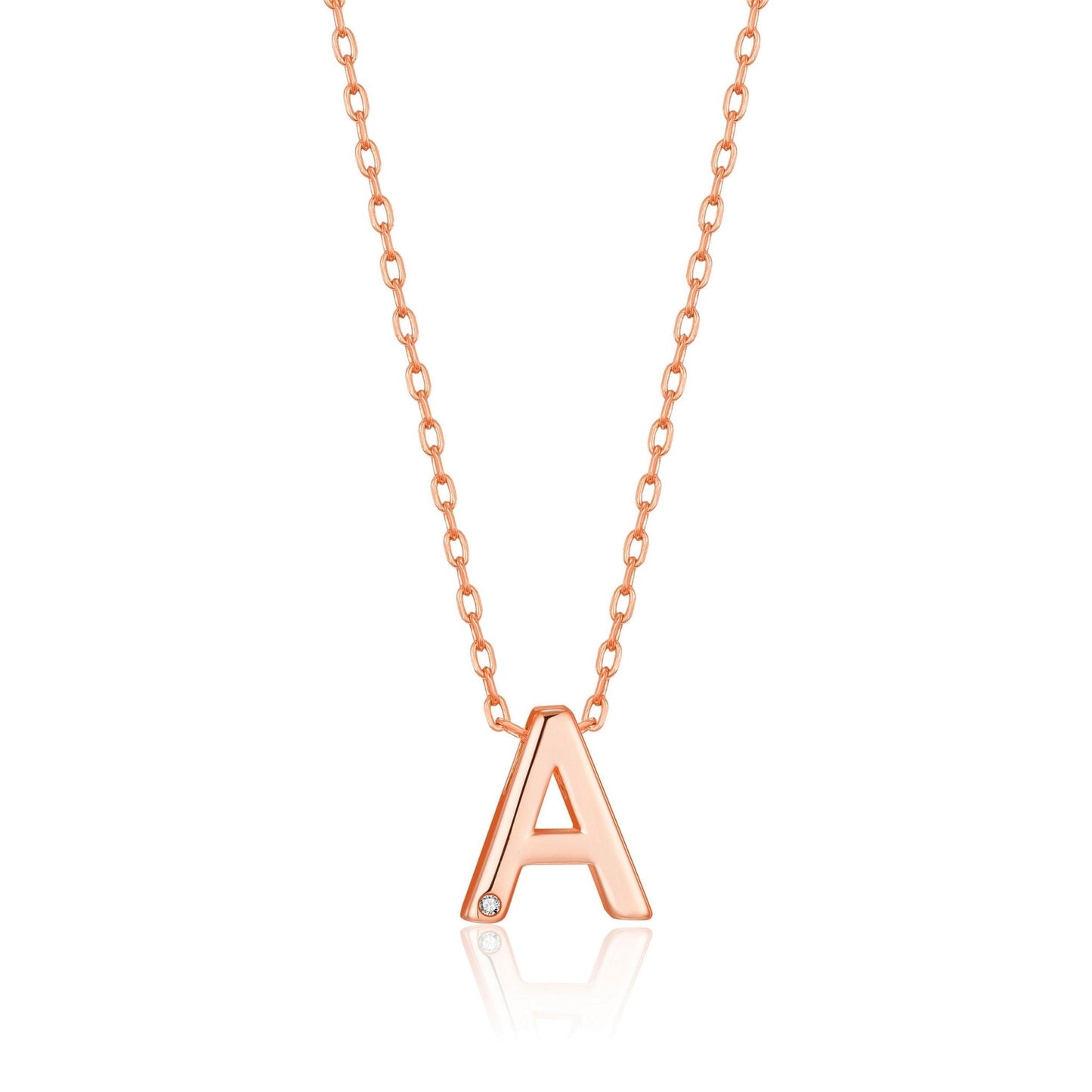 Rose Gold Plated Initial Necklace Letter A Created with Zircondia® Crystals