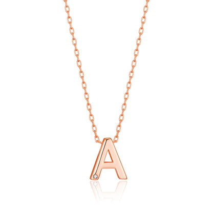 Rose Gold Plated Initial Necklace Letter A Created with Zircondia® Crystals