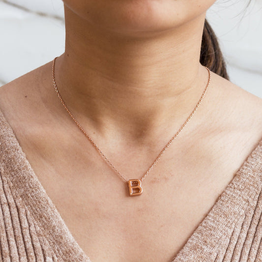 Rose Gold Plated Initial Necklace Letter B Created with Zircondia® Crystals