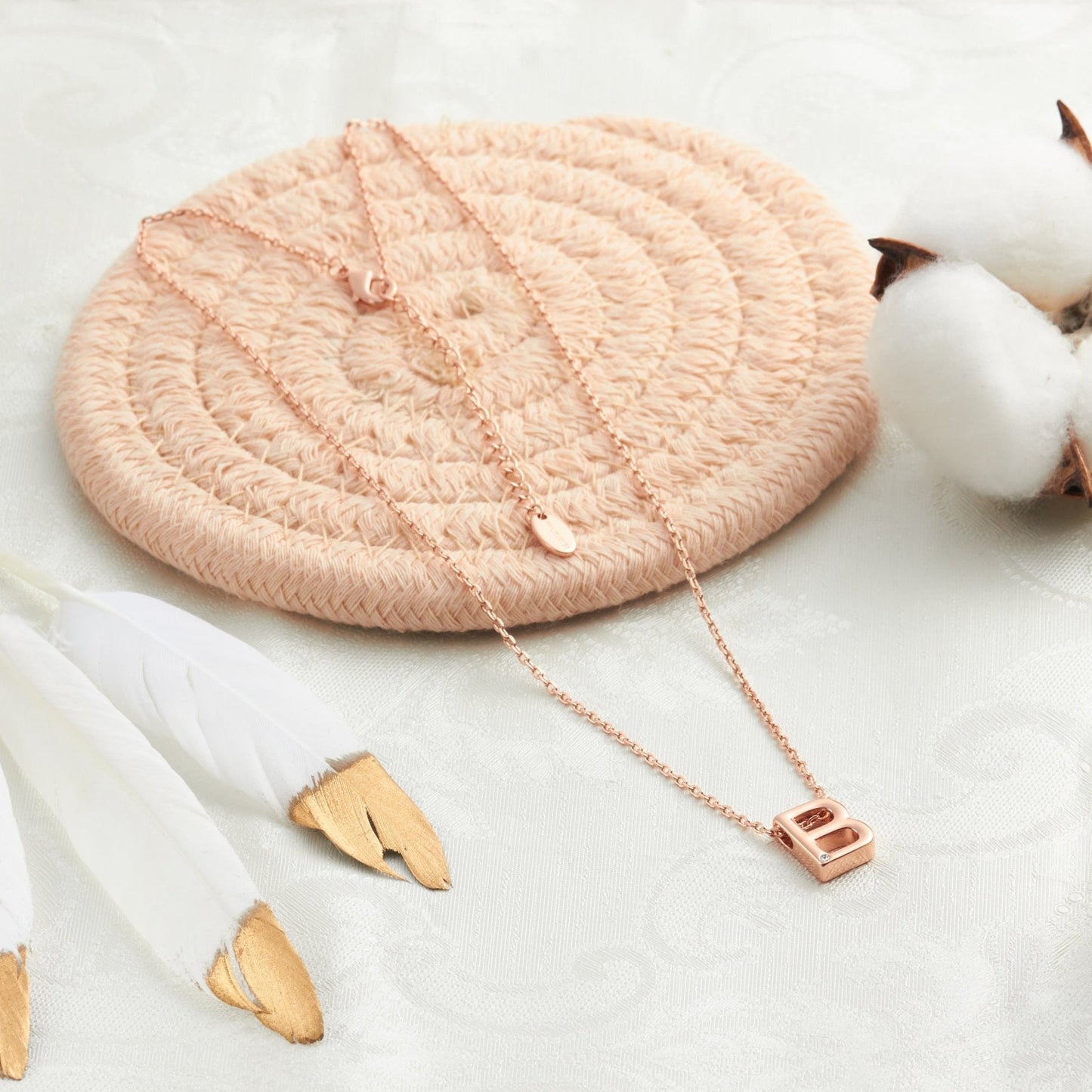 Rose Gold Plated Initial Necklace Letter B Created with Zircondia® Crystals