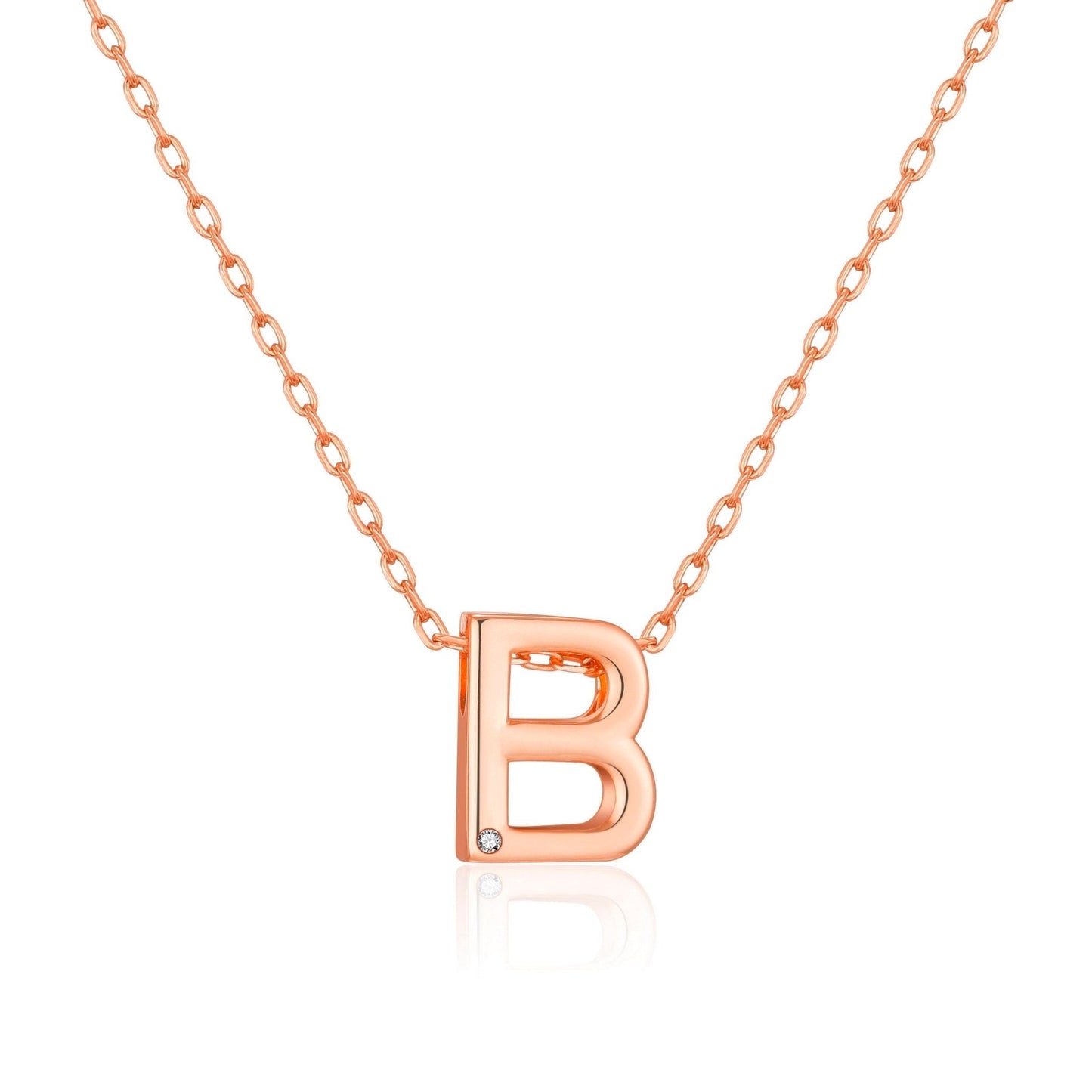 Rose Gold Plated Initial Necklace Letter B Created with Zircondia® Crystals