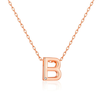 Rose Gold Plated Initial Necklace Letter B Created with Zircondia® Crystals