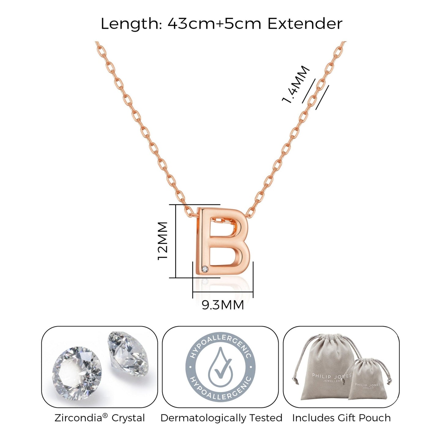 Rose Gold Plated Initial Necklace Letter B Created with Zircondia® Crystals