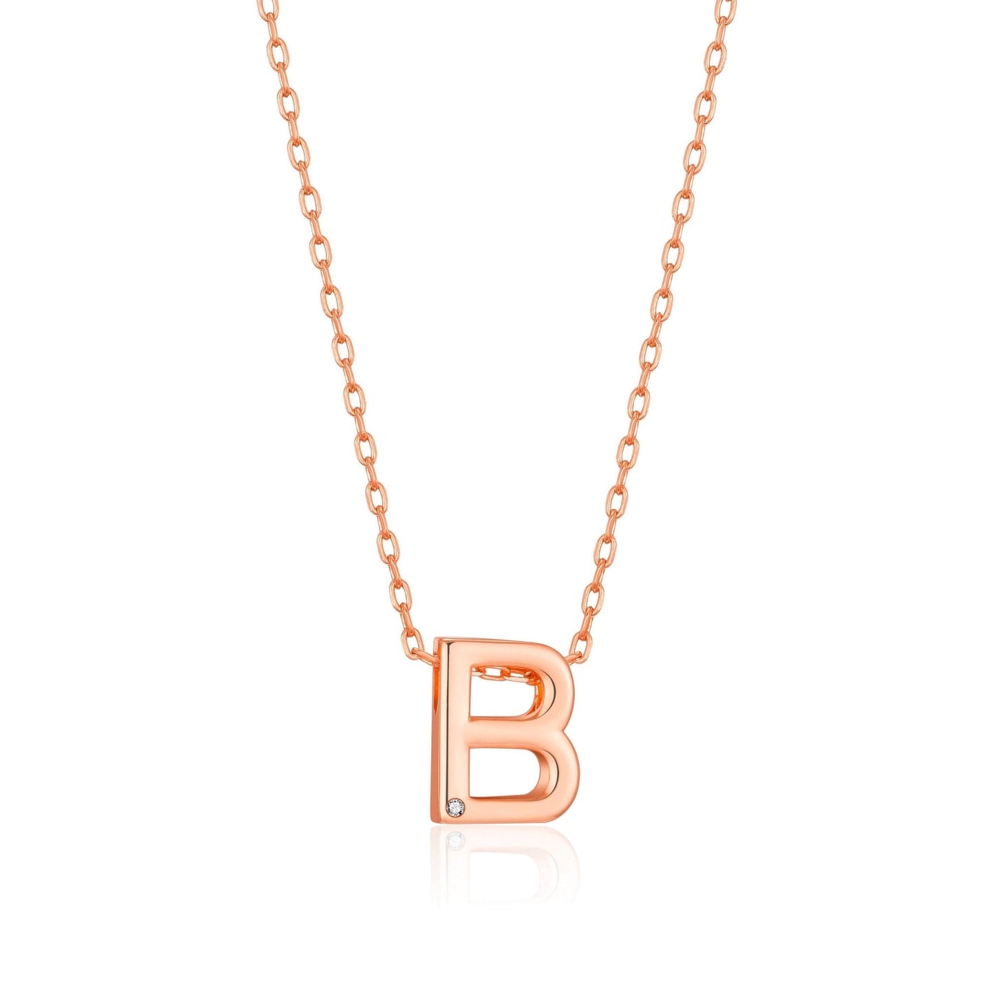 Rose Gold Plated Initial Necklace Letter B Created with Zircondia® Crystals