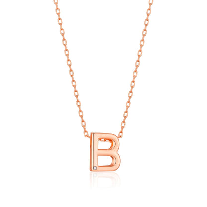 Rose Gold Plated Initial Necklace Letter B Created with Zircondia® Crystals
