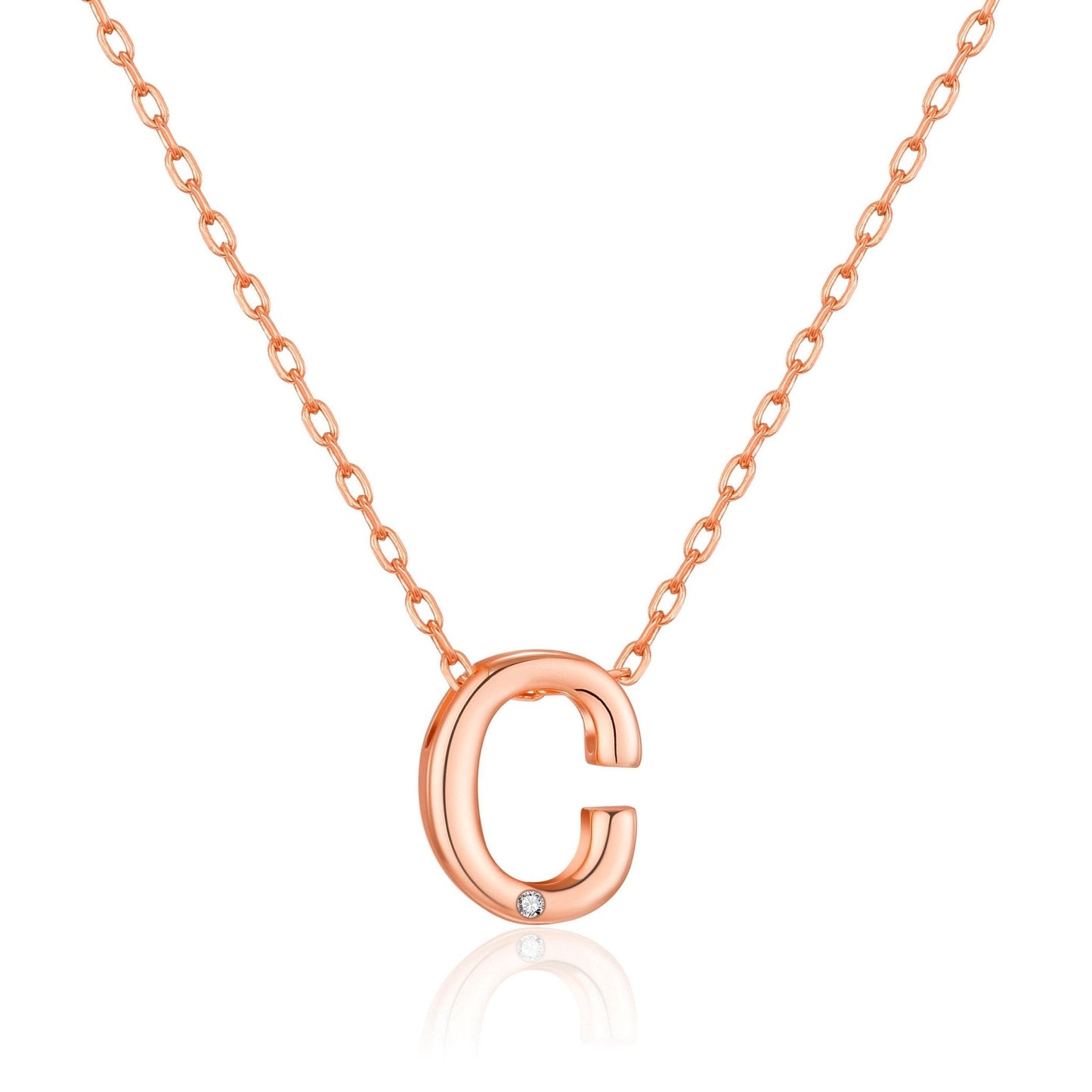 Rose Gold Plated Initial Necklace Letter C Created with Zircondia® Crystals