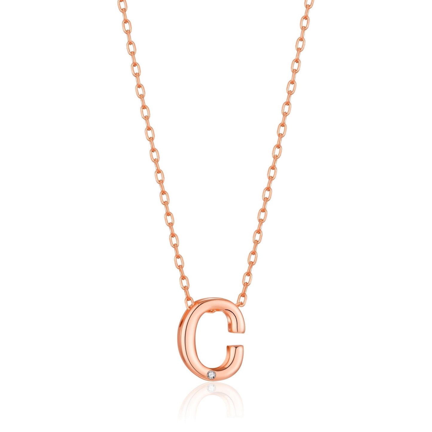 Rose Gold Plated Initial Necklace Letter C Created with Zircondia® Crystals