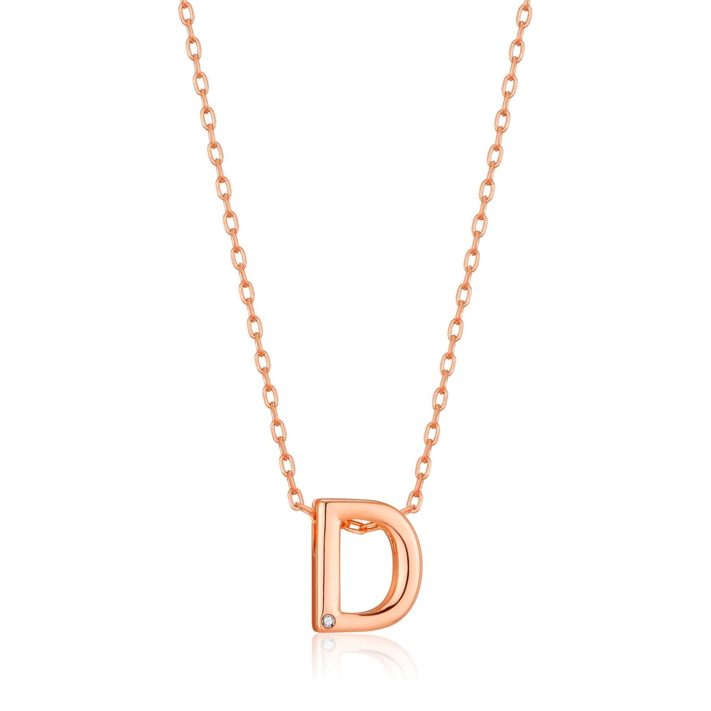 Rose Gold Plated Initial Necklace Letter D Created with Zircondia® Crystals
