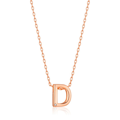 Rose Gold Plated Initial Necklace Letter D Created with Zircondia® Crystals